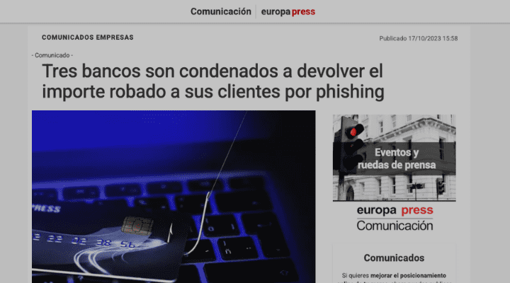 Tres bancos son condenados a devolver el importe robado a sus clientes por phishing