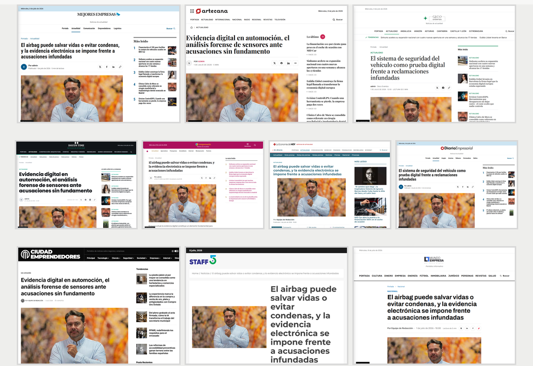 Pruebas digitales en vehículos: airbag, sensores y peritaje informático